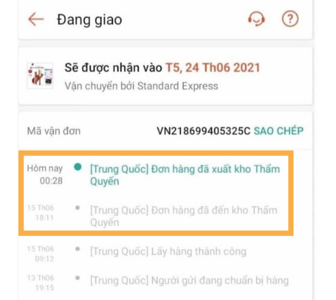 Đơn hàng Shopee rời kho Thẩm Quyến